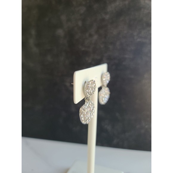 Vintage Rhinestone Heart Shaped Dangling Pierced Earrings - Picture 7 of 10